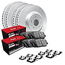 Front and Rear Brake Disc and Pad Kit, Plain Surface, OE Replacement, R1 GEO-Carbon Rotors with Optimum OEp Pads Series