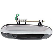Front, Passenger Side Exterior Door Handle, Chrome Lever With Smooth Black Bezel, Without Key Hole