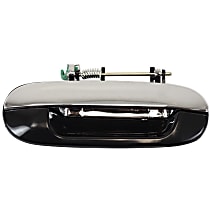 Rear, Passenger Side Exterior Door Handle, Chrome Lever With Smooth Black Bezel, Without Key Hole, 1-Screw Mount Type