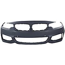 Front Primed Bumper Cover, Base Model, With M Sport Line Package, With Fog Light Holes, With Parking Aid Sensor Holes, Without Headlight Washer Holes