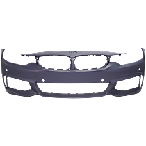 Front Primed Bumper Cover, Base Model, With M Sport Line Package, With Park Distance Control and Fog Light Holes, Without Headlight Washer Holes