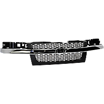 Grille, Textured Gray, 2-piece Design, with Chrome Center Bar and Emblem Provision