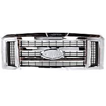 Upper Grille, Chrome Shell with Painted Gray Insert, Econoline Van Series
