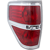 Driver Side Tail Light, Without bulb(s), Halogen, Red Lens, With Styleside Bed, Exc. FX2 Model, Chrome Bezel Trim