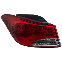 Driver Side, Outer Tail Light, With bulb(s), Halogen, Clear and Red Lens, Sedan, USA Built