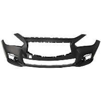 Front Primed Bumper Cover, Sedan, Except Sport Model, Without Parking Aid Sensor Holes