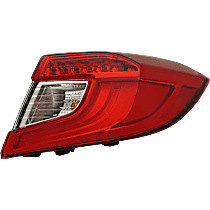 Passenger Side, Outer Tail Light, with Bulb, Halogen, Clear and Red Lens