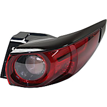 Passenger Side, Outer Tail Light, with Bulb, Halogen, Red Lens
