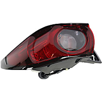 Driver Side, Outer Tail Light, with Bulb, Halogen, Red Lens