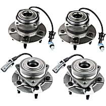 Front and Rear, Driver and Passenger Side Wheel Hub, 5 Lugs, With Bearing, With Sensor
