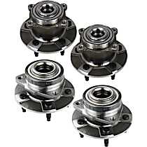 Front and Rear, Driver and Passenger Side Wheel Hub, Non-ABS, FWD, 5 Lugs, With Bearing