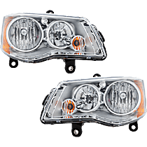 Driver and Passenger Side Headlights, with Bulbs, Halogen, Chrome Interior