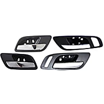 Front and Rear, Driver and Passenger Side Chrome Lever with Black Bezel Interior Door Handle, Without Door Lock Hole