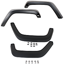 Front and Rear, Driver and Passenger Side Fender Flares, Front - Primed; Rear - Textured Black, Front - Thermoplastic; Rear - Plastic, Bolt-On, Front - With side marker hole