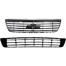 Front, Upper and Lower Bumper Grilles, Black Shell and Insert