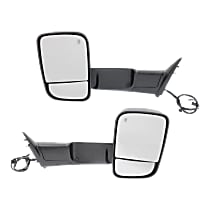 Driver and Passenger Side Mirror, For Models With Towing Package, Power Adjust, Heated, Textured Black, Power Folding, In-housing Signal Light, With Blind Spot Glass, No Memory, With Puddle Light, No Auto-Dimming