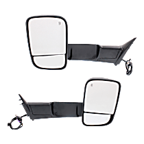 Driver and Passenger Side Towing Mirror, Power Adjust, Heated, Textured Black, Power Folding, In-housing Signal Light, With Blind Spot Glass, With Memory, With Puddle Light, No Auto-Dimming