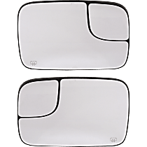 Driver and Passenger Side Mirror Glass, Heated, Towing, With Blind Spot Glass, Flat, For Models With Power Trailer Towing Mirror, Fold-Away, Includes (2) Mirror Glasses