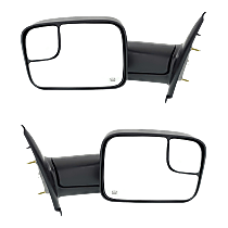 Driver and Passenger Side Towing Mirror, Power, Manual Folding, Heated, Textured Black, Without Signal Light, Without memory, Without Puddle Light, Without Auto-Dimming, With Blind Spot Glass
