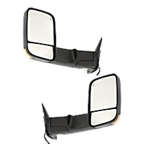 Driver and Passenger Side Towing Mirrors, Power, Manual Folding, Heated, Textured Black, In-housing Signal Light, Without memory, With Puddle Light, Without Auto-Dimming