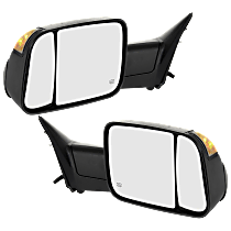 Driver and Passenger Side Towing Mirror, Power, Manual Folding, Heated, Textured Black, In-housing Signal Light, Without memory, With Puddle Light, Without Auto-Dimming, With Blind Spot Glass