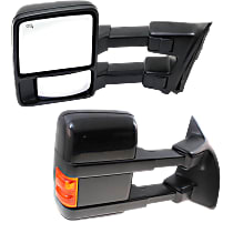 Driver and Passenger Side Towing Mirrors, Power, Power Folding, Heated, With 1 Chrome and 1 Paintable Cap, In-housing Signal Light, With memory, Without Puddle Light, Without Auto-Dimming