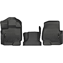 Front Row and Center Hump Molded Floor Liner, Crew Cab Pickup, For Models Without Flow-Through Center Console, Black, Made of Thermoplastic, Weatherbeater Series