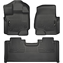 Front and Second Row Molded Floor Liner, Extended Cab Pickup, Black, Made of Thermoplastic, Weatherbeater Series
