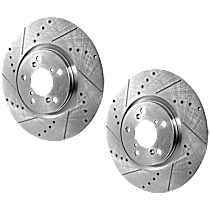 Front, Driver and Passenger Side Brake Disc, Cross-drilled and Slotted, Vented, 5 Lugs, 329.7 mm, Base, 3.7L 6Cyl