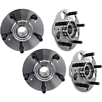 Front and Rear, Driver and Passenger Side Wheel Hubs, Front - Without Bearing; Rear - With Bearing