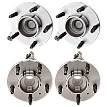 Front and Rear, Driver and Passenger Side Wheel Hubs, with Bearing, with Sensor, Front Wheel Drive