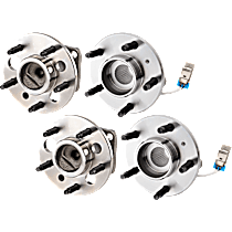 Front and Rear, Driver and Passenger Side Wheel Hub, FWD, Steel Wire Clip - Bearing Flange Mounting Holes Threaded, 5 Lugs, With Bearing, With Sensor