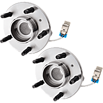 Front, Driver and Passenger Side Wheel Hub, Front Wheel Drive, Steel Wire Clip - Bearing Flange Mounting Holes Threaded, 5 Lugs, With Bearing, With Sensor, FWD