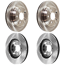 Front and Rear Brake Disc, 4-Wheel Set, Plain Surface, Vented, 5 Lugs