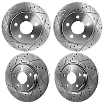 Front and Rear Brake Disc, 4-Wheel Set, Cross-drilled and Slotted, Vented - Front; Solid - Rear, 5 Lugs