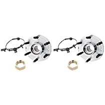Front, Driver and Passenger Side Wheel Hub, 6 Lugs, With Bearing, With Sensor