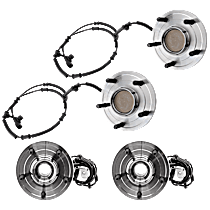 Front and Rear, Driver and Passenger Side Wheel Hub, FWD, 5 Lugs, With Bearing, With Sensor