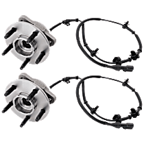 Front, Driver and Passenger Side Wheel Hub, 5 Lugs, With Bearing, With Sensor, 4WD