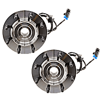 Front, Driver and Passenger Side Wheel Hub, 8 Lugs, With Bearing, With Sensor