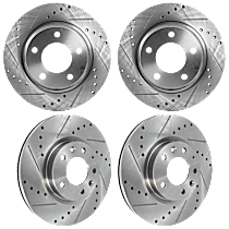 Front and Rear Brake Disc, 4-Wheel Set, Cross-drilled and Slotted, Vented - Front; Solid - Rear, 5 Lugs
