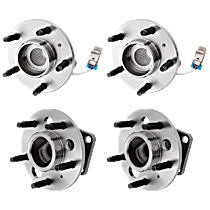 Front and Rear, Driver and Passenger Side Wheel Hub, 5 Lugs, With Bearing, With Sensor, FWD