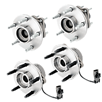 Front and Rear, Driver and Passenger Side Wheel Hub, 4-Wheel ABS, With 5 Stud Hub, 5 Lugs, With Bearing, With Sensor