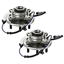 Front, Driver and Passenger Side Wheel Hub, 4WD, 6 Lugs, Sensor Included