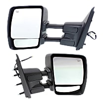 Driver and Passenger Side Towing Mirror, Power, Manual Folding, Heated, Chrome, Without Signal Light, Without memory, Without Puddle Light, Without Auto-Dimming, With Blind Spot Glass