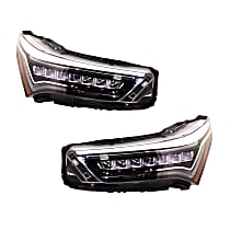Driver and Passenger Side Headlights, with Bulbs, LED, OE comparable, For Models without Adaptive Headlights