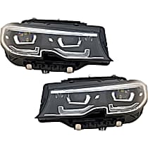 Driver and Passenger Side Headlights, with Bulbs, LED, OE comparable, For Models with Adaptive, without Shadow Line
