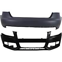 Front, Driver and Passenger Side Primed Bumper Covers, without Headlight Washer Holes, For Models without S-Line Package