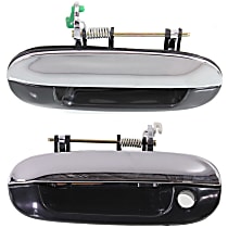 Front, Driver and Passenger Side Exterior Door Handles, Chrome Lever with Smooth Black Bezel, Driver Side - With Key Hole; Passenger Side - Without Key Hole