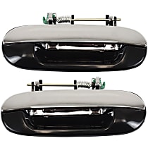 Rear, Driver and Passenger Side Exterior Door Handle, Chrome Lever with Smooth Black Bezel, Without Key Hole