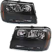 Driver and Passenger Side Headlights, with Bulbs, Halogen, without Full Width Grille Bar